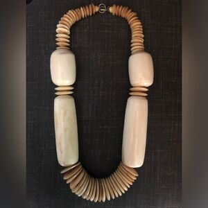 Vintage Carved Bone & Horn Chunky Necklace - 21 Inches- Tube & Saucer Beads